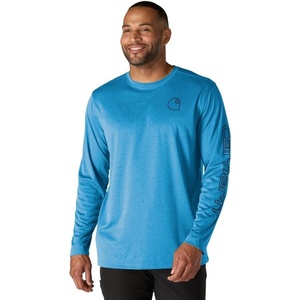 Carhartt Men’s Force Sun Defender Lightweight Long-Sleeve Logo Graphic T-Shirt(Horizon Blue Heather)