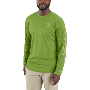 Carhartt Men’s Force Sun Defender Lightweight Long-Sleeve Logo Graphic T-Shirt(Switchgrass)