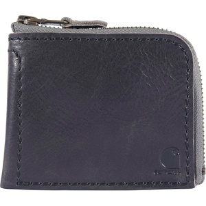 Carhartt Mens Full Grain Patina Leather Wallets, Bifold, and Front Pocket Options(Black (Zipper))