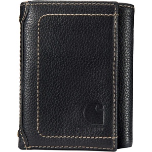 Carhartt Men’s Pebble Leather Full Grain Leather Wallets, Durable Design, Multiple Card Slots, Gifts for Men(Black (Trifold))
