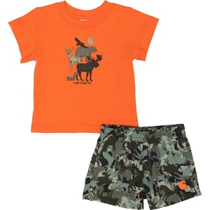 Carhartt Toddler Baby Boys Graphic Short Sleeve T-Shirt and Woven Shorts Set(Orange | Camo)