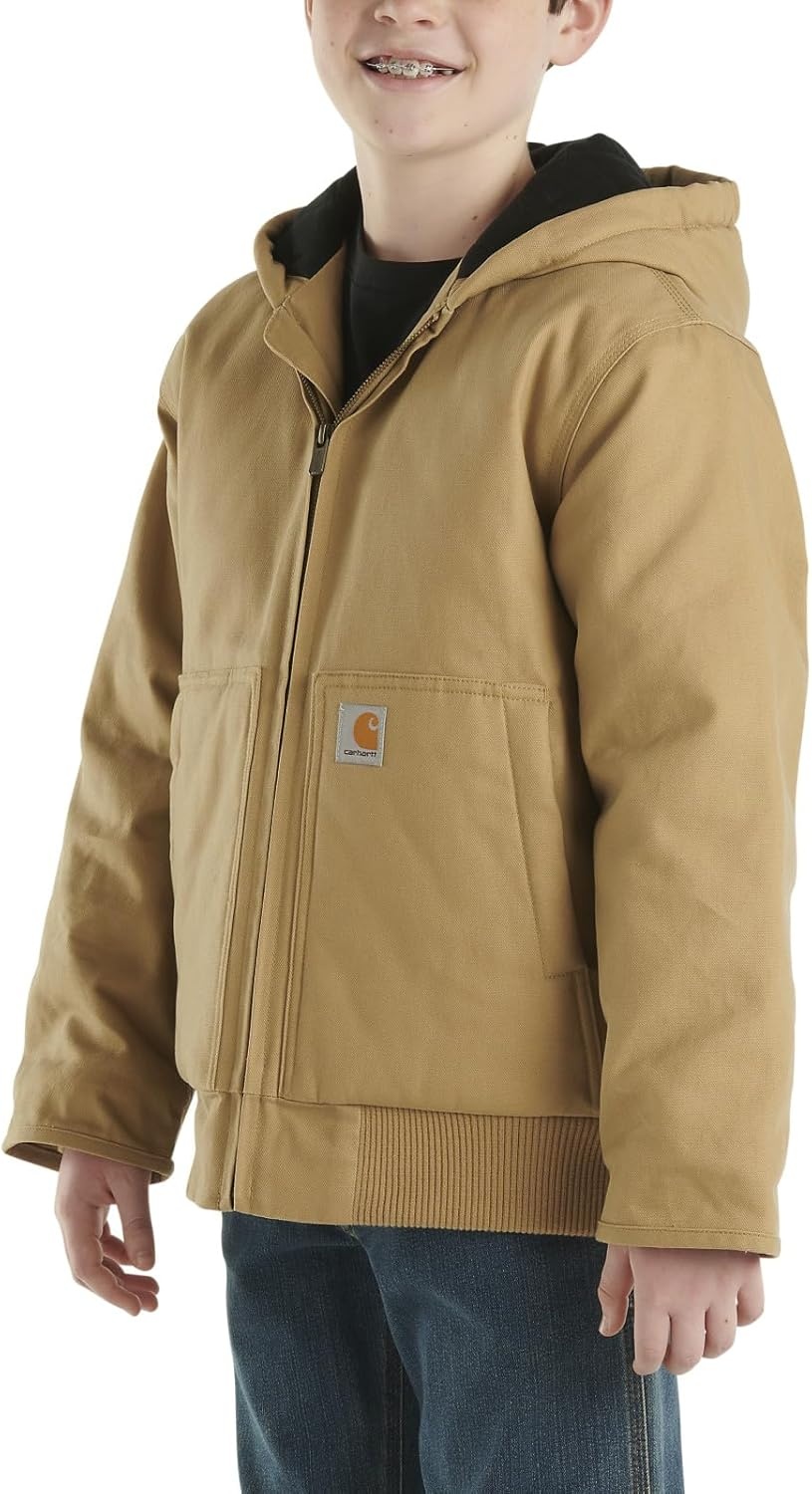 image:imageCarhartt Boys FlannelLined Hooded Canvas Insulated ZipUp JacketBrown