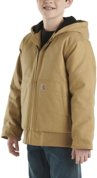 image:imageCarhartt Boys FlannelLined Hooded Canvas Insulated ZipUp JacketBrown