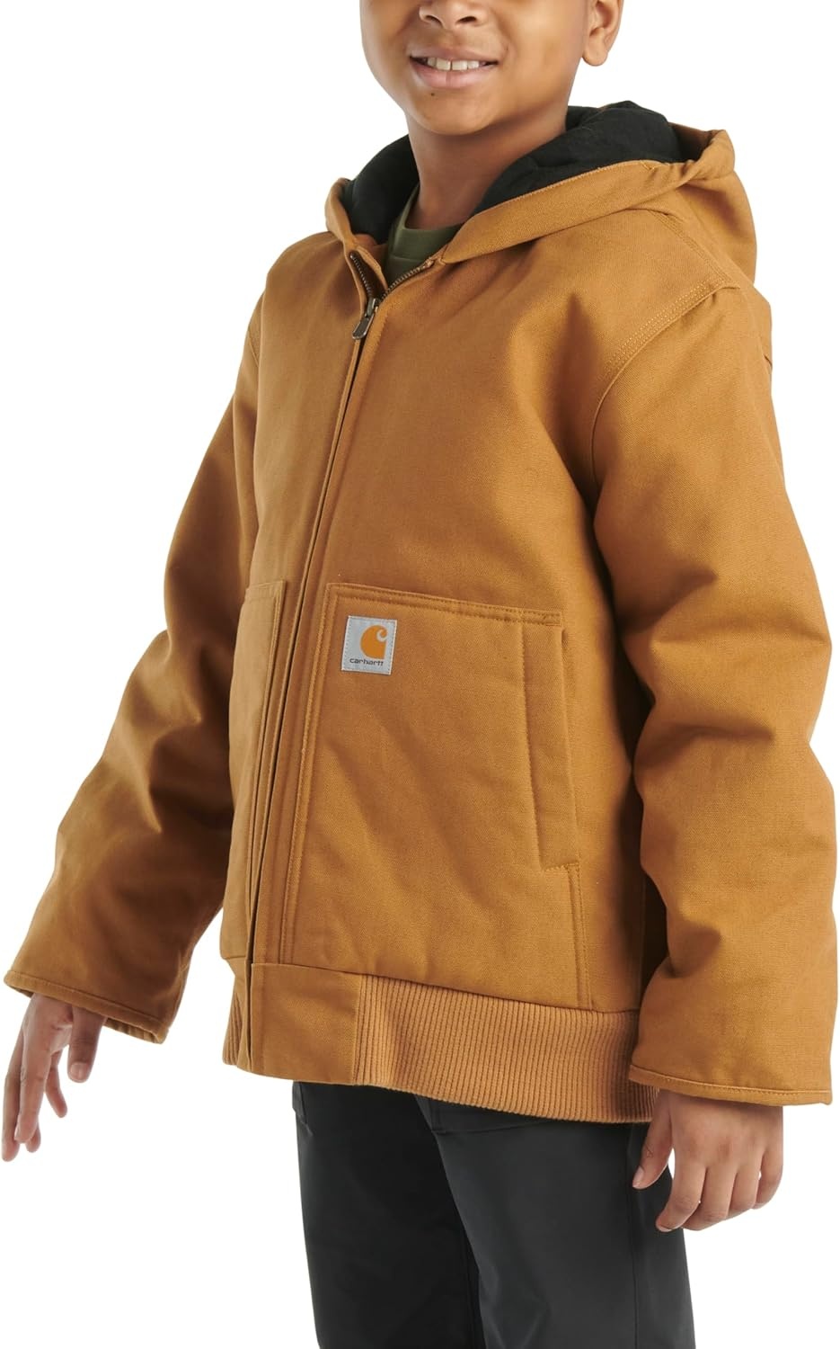 image:imageCarhartt Boys FlannelLined Hooded Canvas Insulated ZipUp JacketCarhartt Brown
