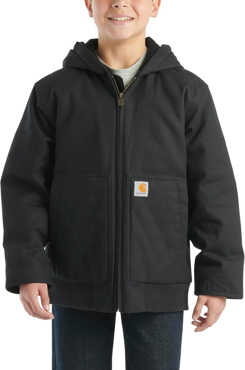 image:imageCarhartt Boys FlannelLined Hooded Canvas Insulated ZipUp JacketCaviar Black