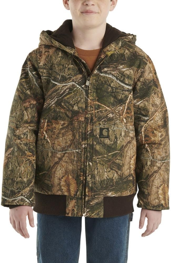image:imageCarhartt Boys FlannelLined Hooded Canvas Insulated ZipUp JacketMossy Oak Country Camo