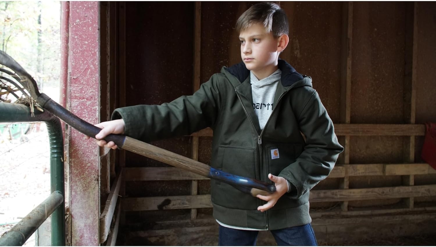 image:imageCarhartt Boys FlannelLined Hooded Canvas Insulated ZipUp JacketOlive