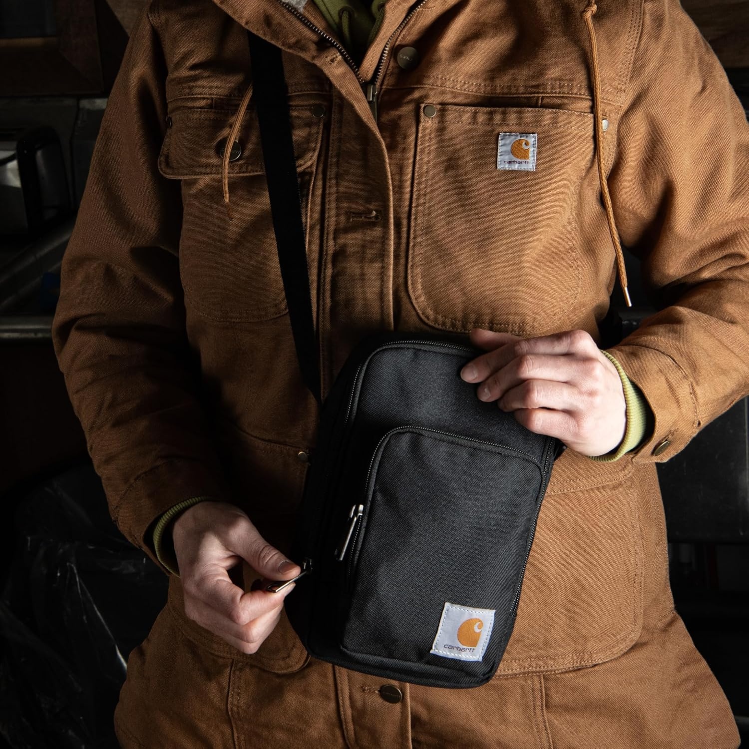 image:imageCarhartt Crossbody Zip Bag Durable Adjustable Crossbody Bag with Zipper Closure for Men and WomenEssential Crossbody Bag Greenstone