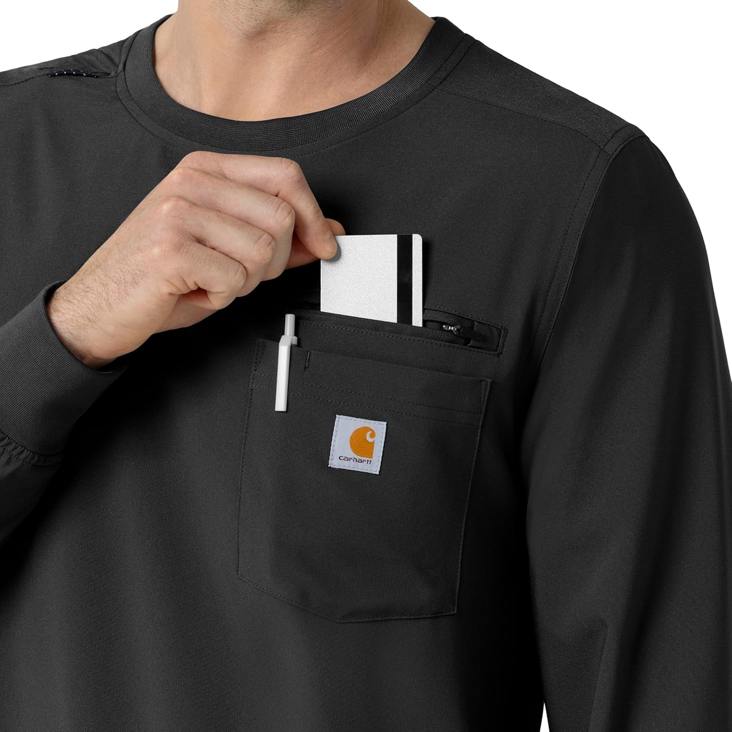 image:imageCarhartt Force CrossFlex Mens Crew Neck Long Sleeve Scrub TopBlack