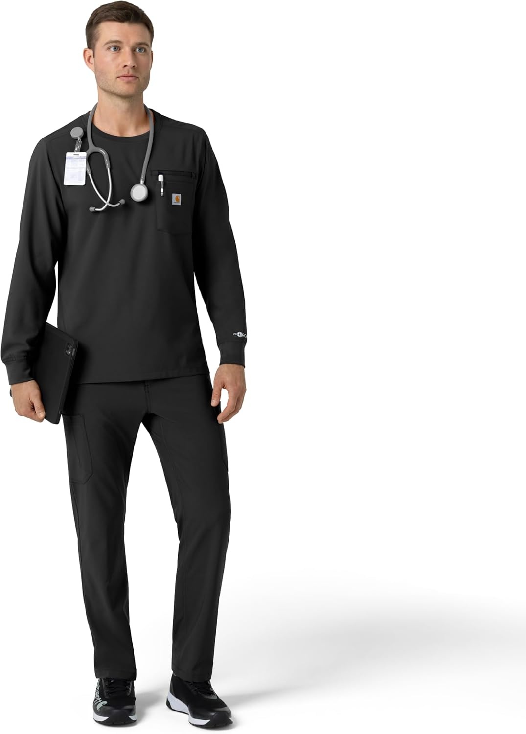 image:imageCarhartt Force CrossFlex Mens Crew Neck Long Sleeve Scrub TopBlack
