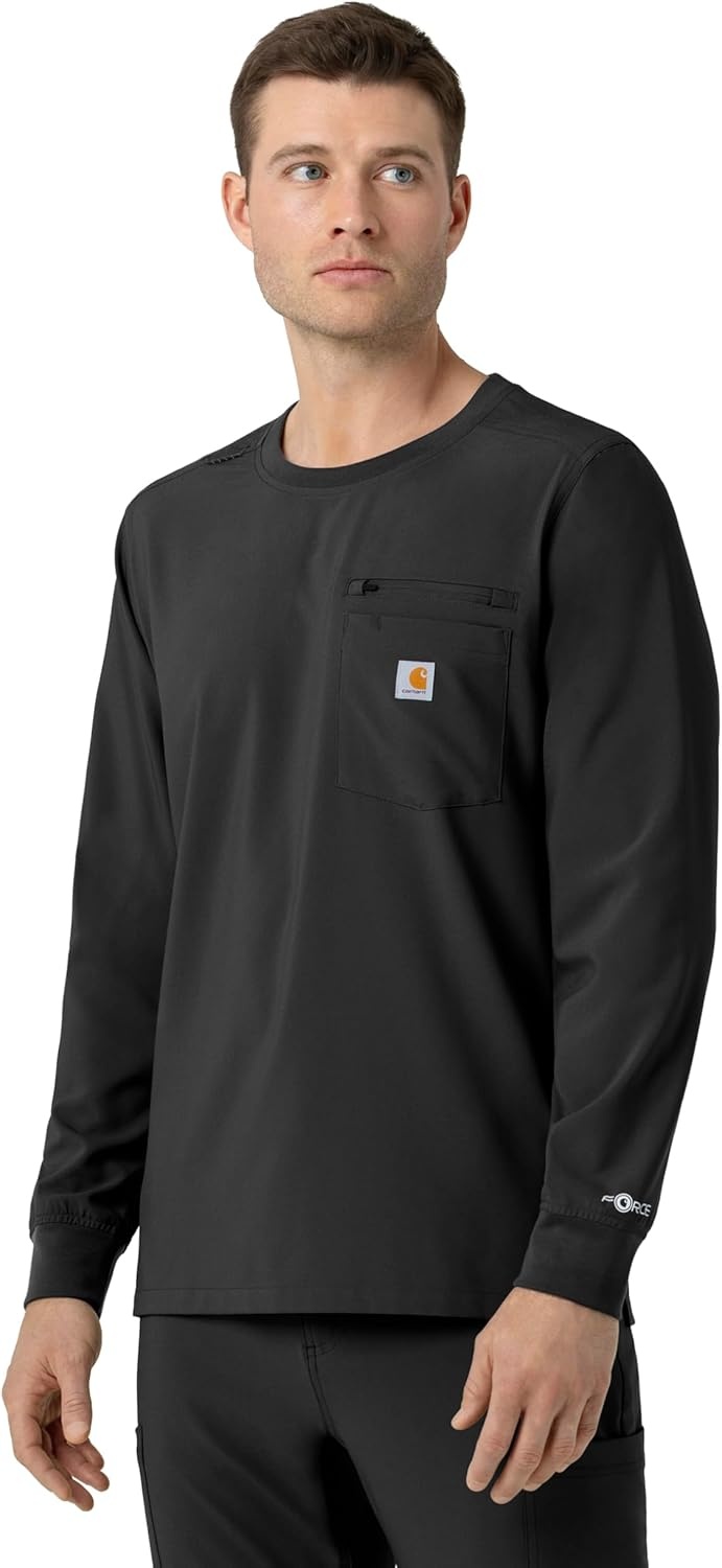 image:imageCarhartt Force CrossFlex Mens Crew Neck Long Sleeve Scrub TopBlack