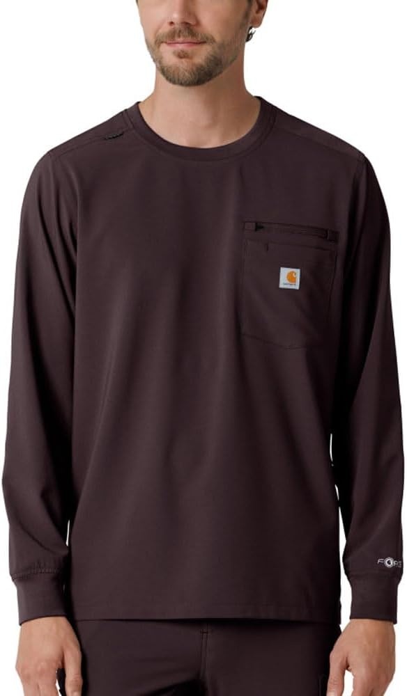image:imageCarhartt Force CrossFlex Mens Crew Neck Long Sleeve Scrub TopDark Sepia