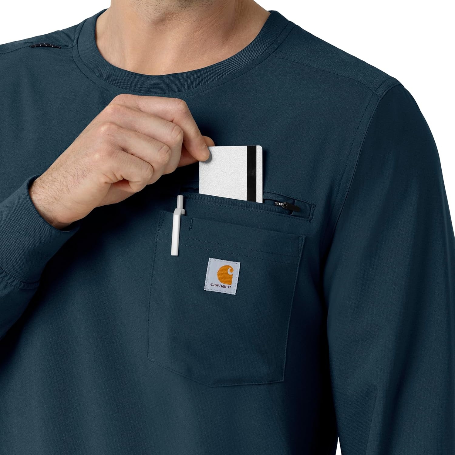 image:imageCarhartt Force CrossFlex Mens Crew Neck Long Sleeve Scrub TopNavy