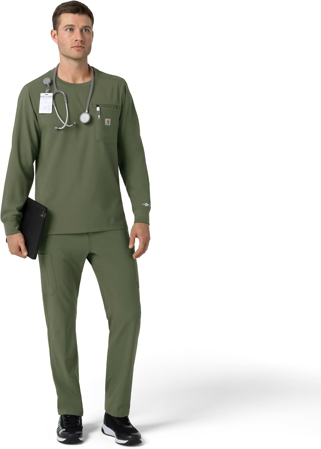 image:imageCarhartt Force CrossFlex Mens Crew Neck Long Sleeve Scrub TopOlive