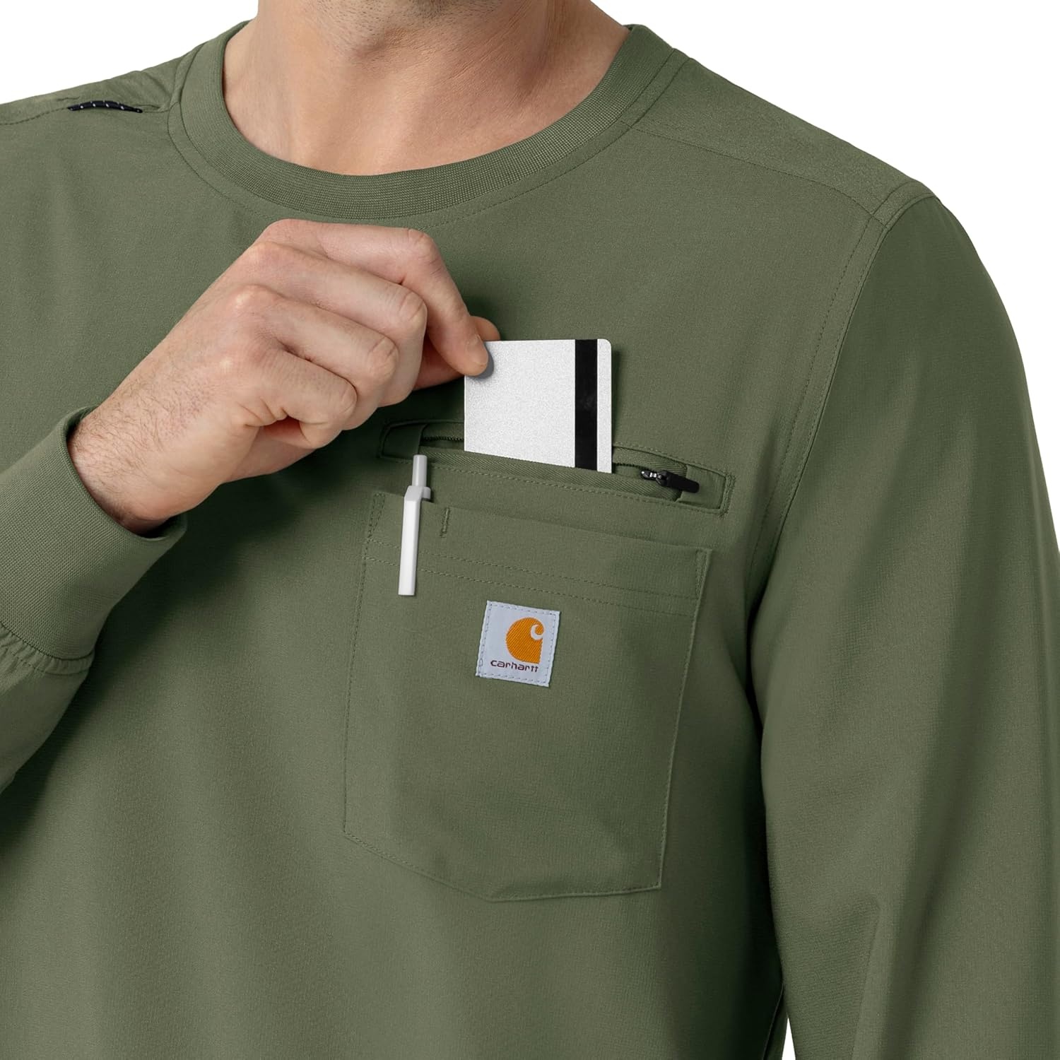 image:imageCarhartt Force CrossFlex Mens Crew Neck Long Sleeve Scrub TopOlive
