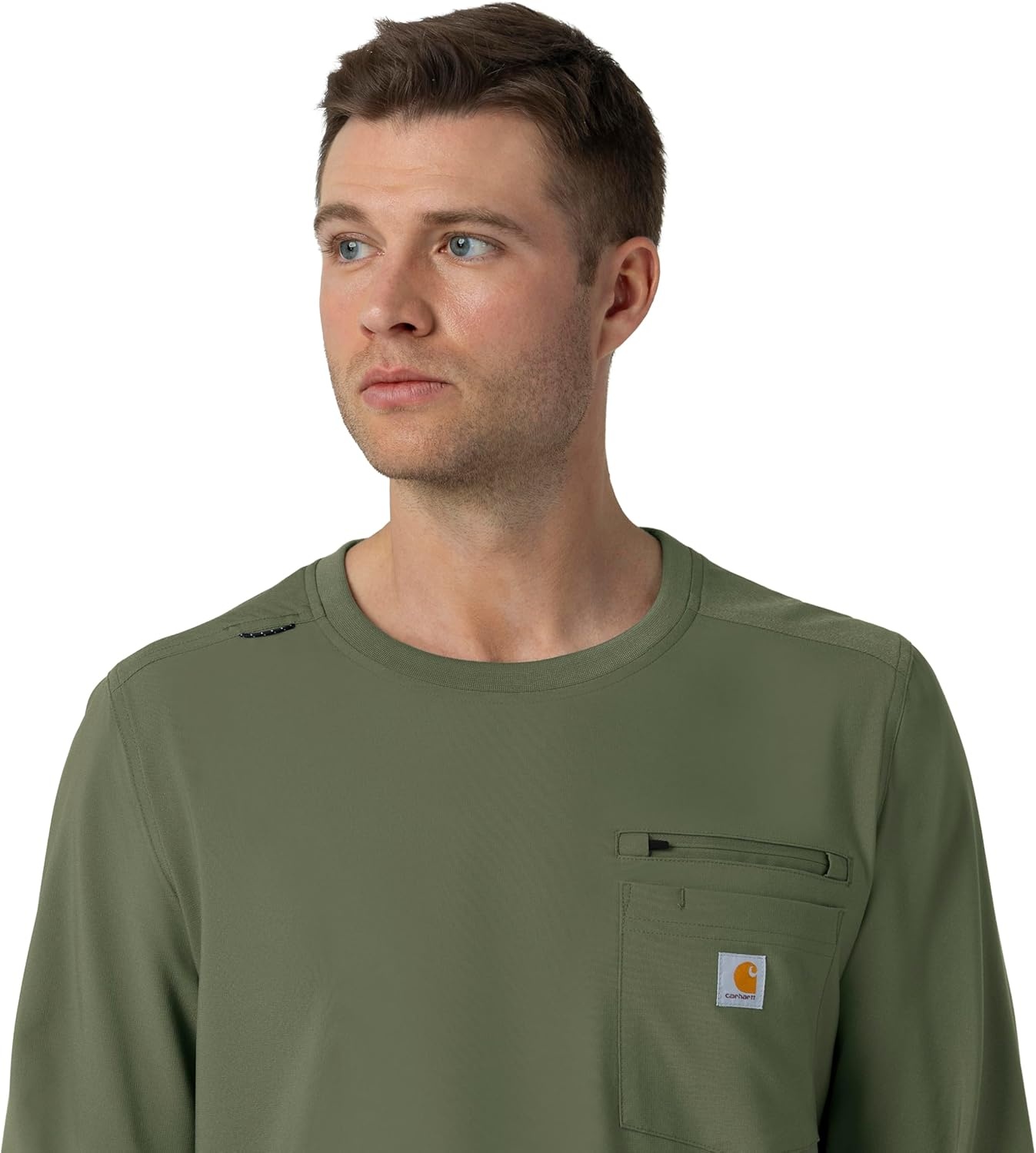 image:imageCarhartt Force CrossFlex Mens Crew Neck Long Sleeve Scrub TopOlive