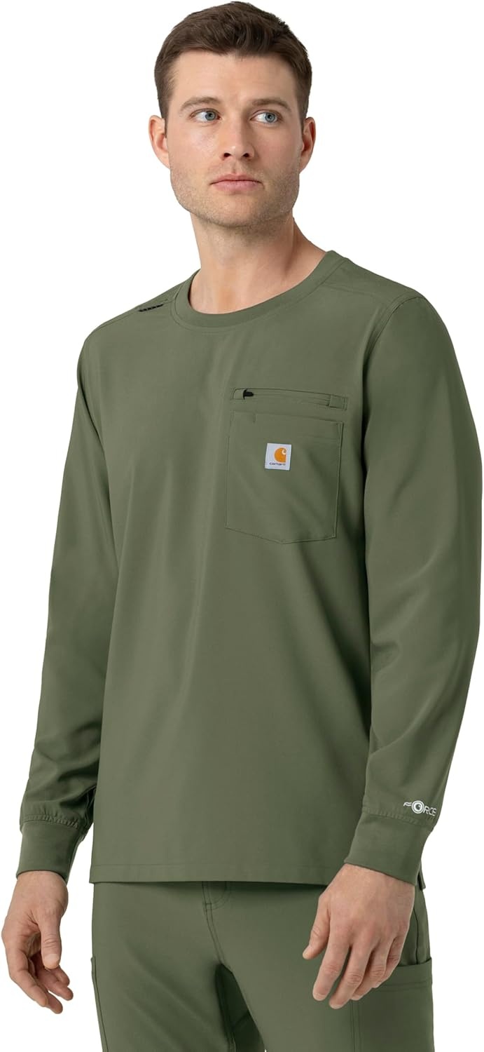 image:imageCarhartt Force CrossFlex Mens Crew Neck Long Sleeve Scrub TopOlive