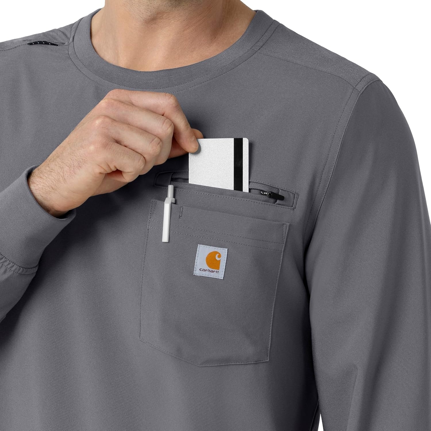 image:imageCarhartt Force CrossFlex Mens Crew Neck Long Sleeve Scrub TopPewter