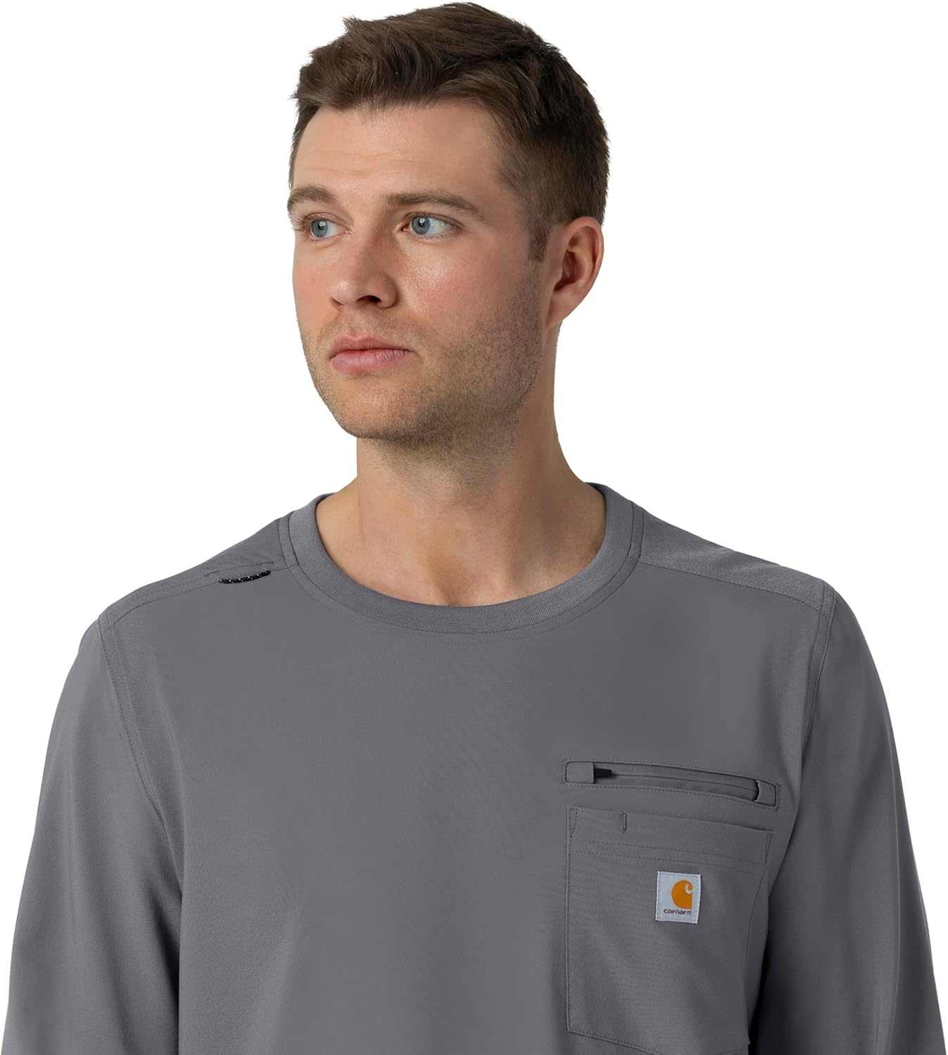 image:imageCarhartt Force CrossFlex Mens Crew Neck Long Sleeve Scrub TopPewter