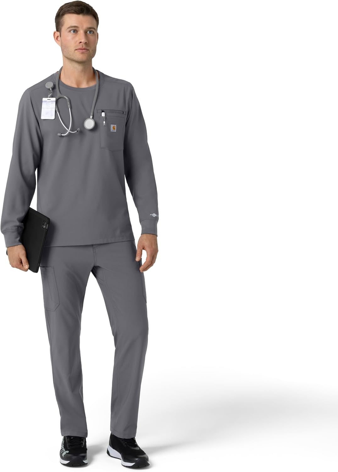 image:imageCarhartt Force CrossFlex Mens Crew Neck Long Sleeve Scrub TopPewter