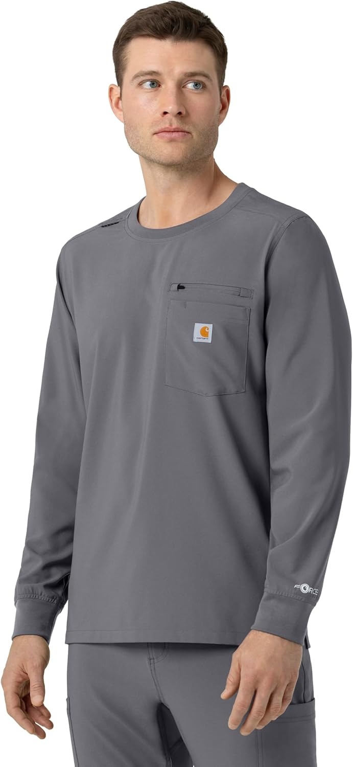 image:imageCarhartt Force CrossFlex Mens Crew Neck Long Sleeve Scrub TopPewter