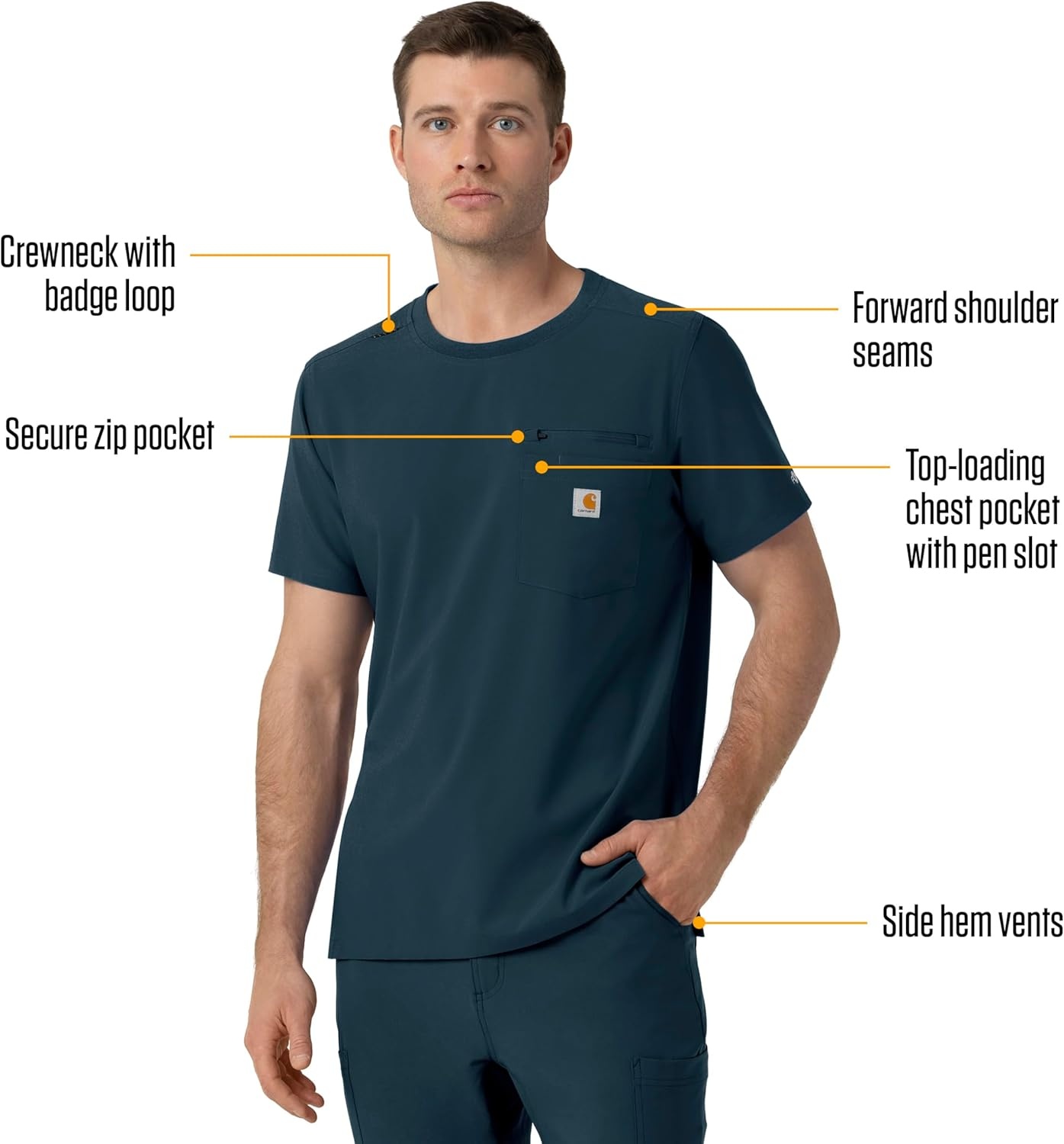 image:imageCarhartt Force CrossFlex Mens Crew Neck Scrub TopNavy