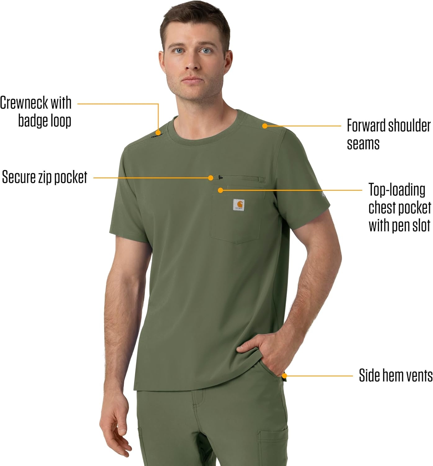 image:imageCarhartt Force CrossFlex Mens Crew Neck Scrub TopOlive