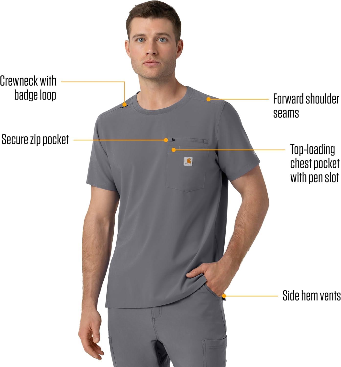 image:imageCarhartt Force CrossFlex Mens Crew Neck Scrub TopPewter