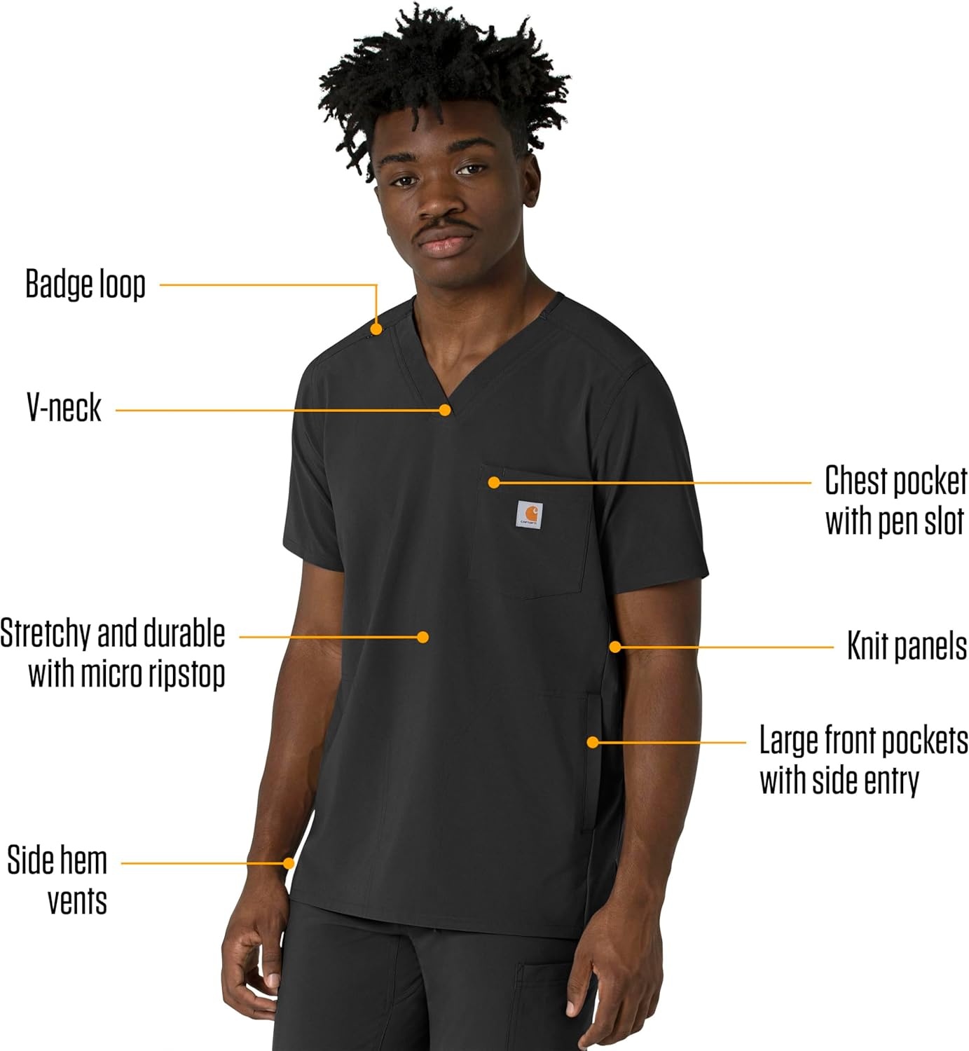 image:imageCarhartt Force CrossFlex Mens VNeck Scrub TopBlack