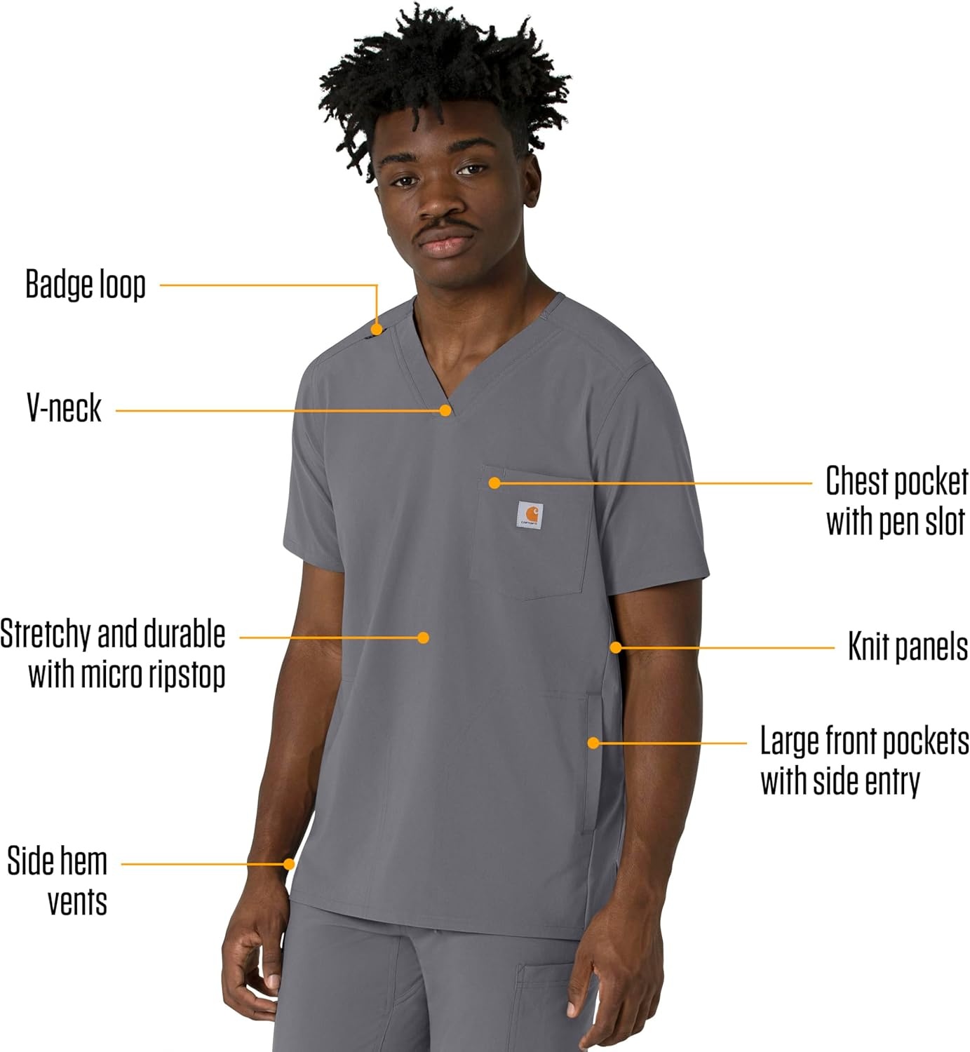 image:imageCarhartt Force CrossFlex Mens VNeck Scrub TopPewter