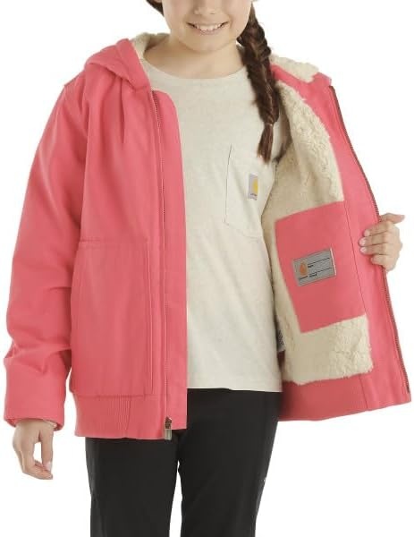 image:imageCarhartt Girls Zip Front Flannel Quilt Lined Hooded Active JacPink Lemonade