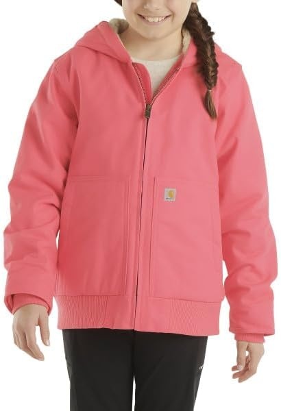 image:imageCarhartt Girls Zip Front Flannel Quilt Lined Hooded Active JacPink Lemonade