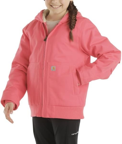 image:imageCarhartt Girls Zip Front Flannel Quilt Lined Hooded Active JacPink Lemonade