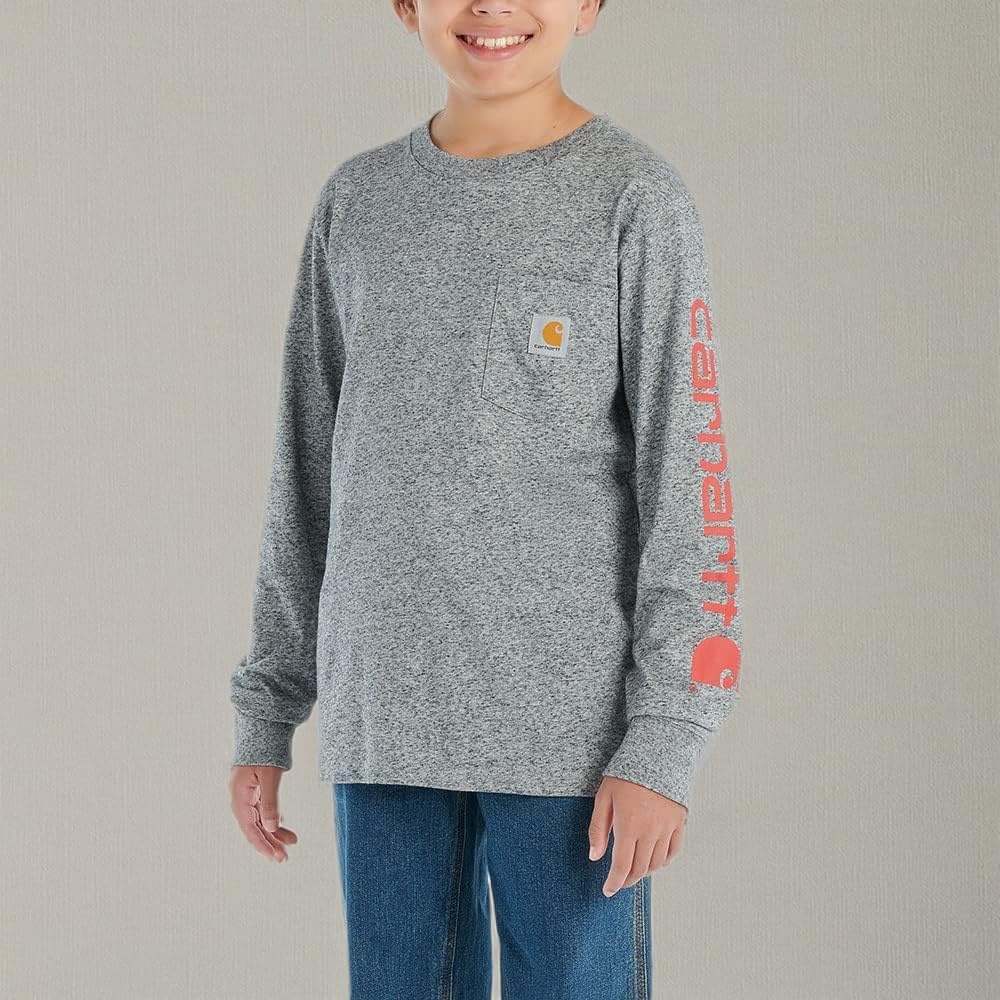 image:imageCarhartt Kids CA6619 LongSleeve Graphic Pocket TShirtCharcoal Heather