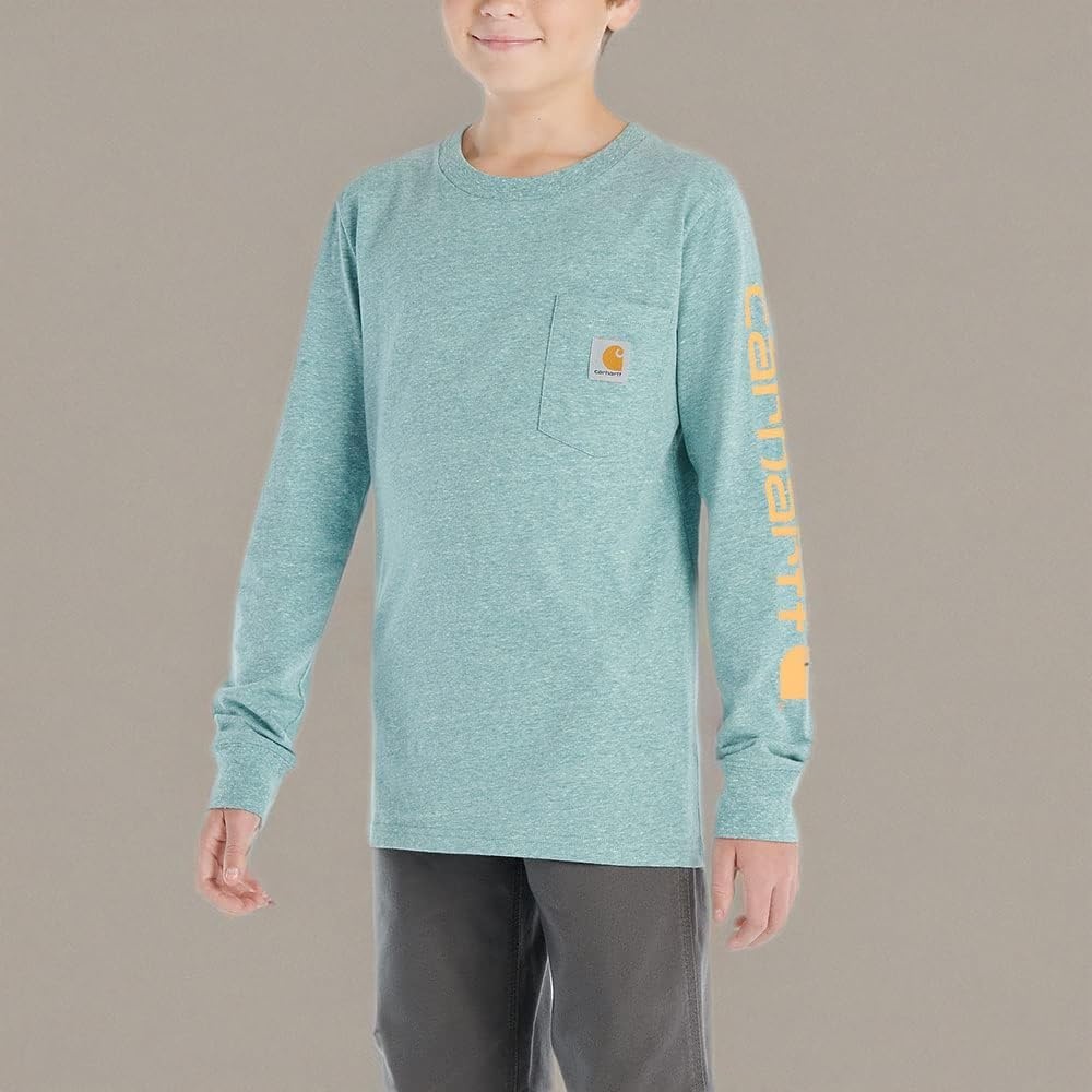 image:imageCarhartt Kids CA6619 LongSleeve Graphic Pocket TShirtShaded Spruce Heather