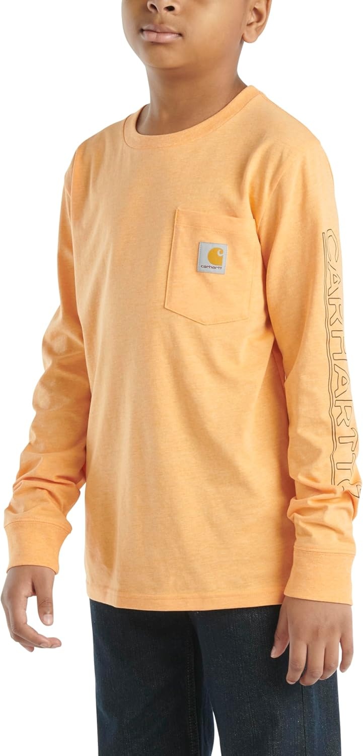 image:imageCarhartt Kids CA6619 LongSleeve Graphic Pocket TShirtTangerine Heather