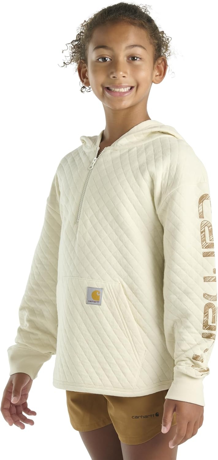 image:imageCarhartt Kids CA7108 LongSleeve Quilted Jersey Half Zip Sweatshirt GirlsLight Beige