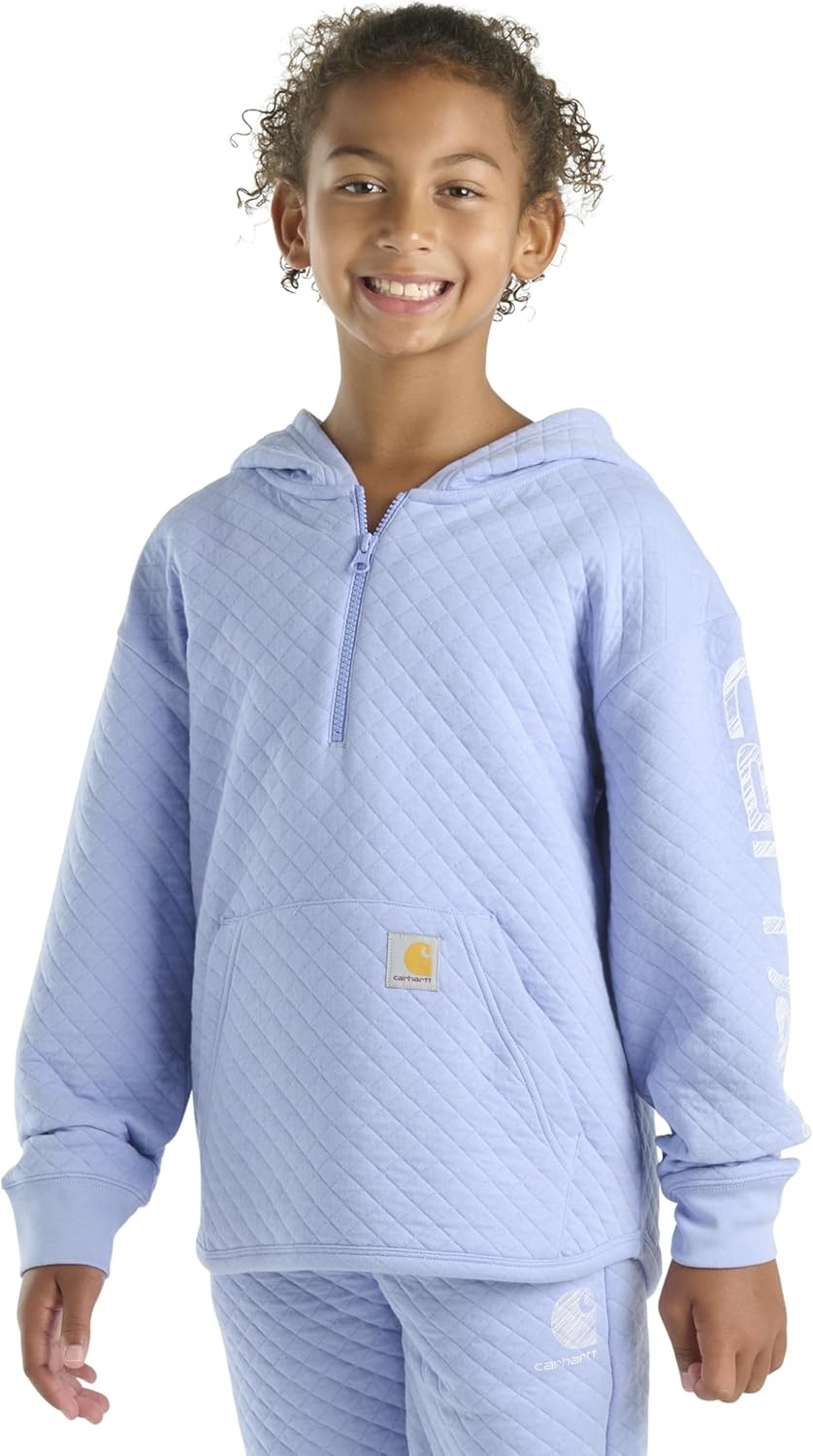 image:imageCarhartt Kids CA7108 LongSleeve Quilted Jersey Half Zip Sweatshirt GirlsMed Purple