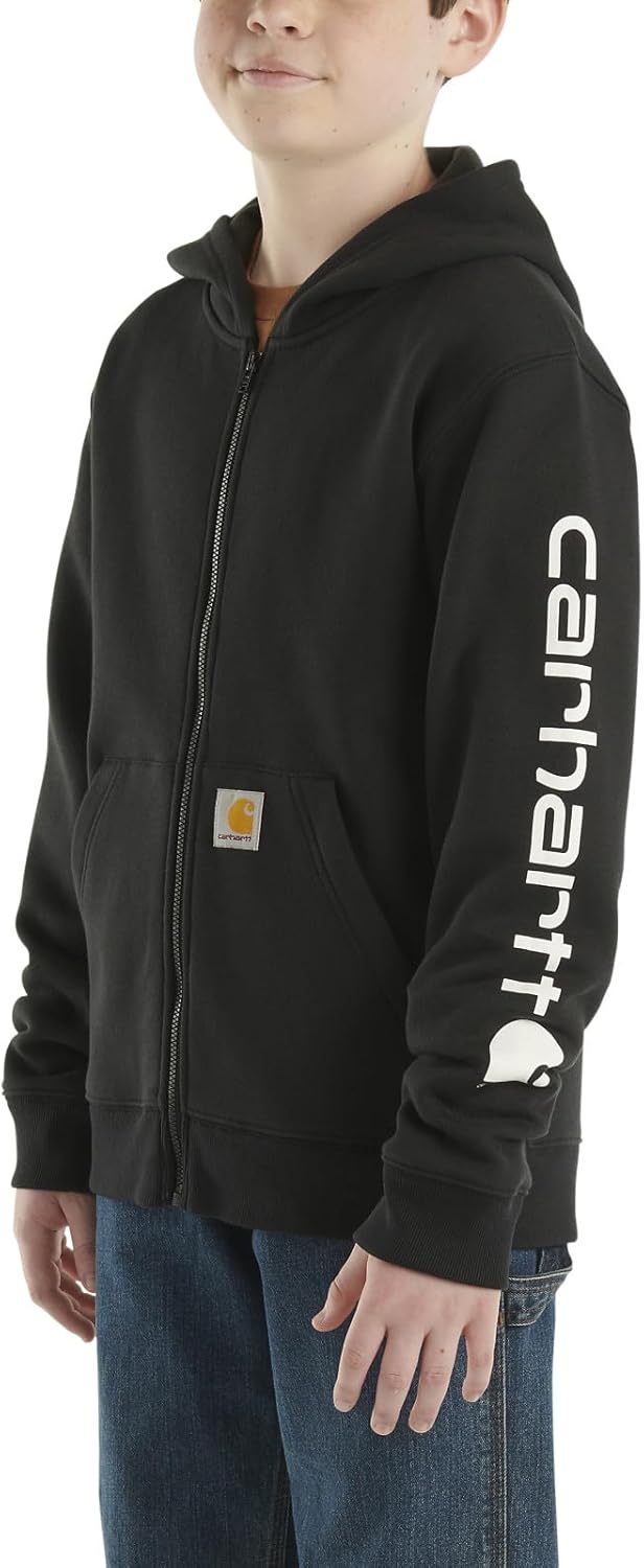 image:imageCarhartt Kids CP8675 LongSleeve FullZip Logo Sweatshirt BoysCaviar Black