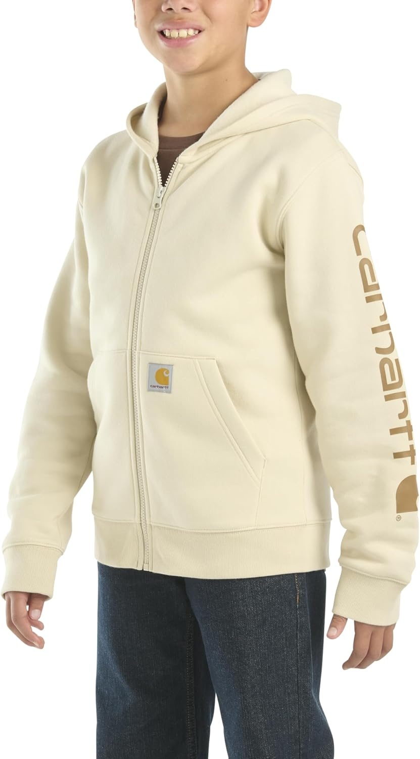 image:imageCarhartt Kids CP8675 LongSleeve FullZip Logo Sweatshirt BoysLight Malt Beige