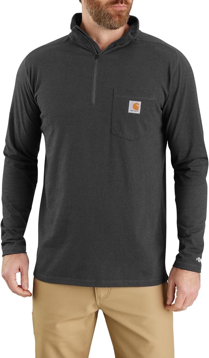 image:imageCarhartt Mens 104255 Force Relaxed Fit Quarter Zip Pocket TShirtCarbon Heather