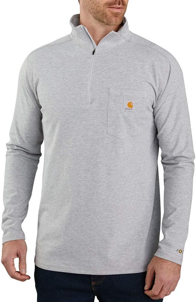 image:imageCarhartt Mens 104255 Force Relaxed Fit Quarter Zip Pocket TShirtHeather Grey