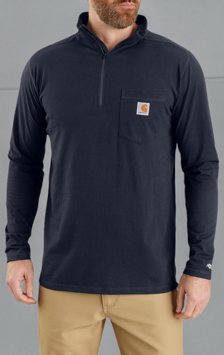 image:imageCarhartt Mens 104255 Force Relaxed Fit Quarter Zip Pocket TShirtNavy