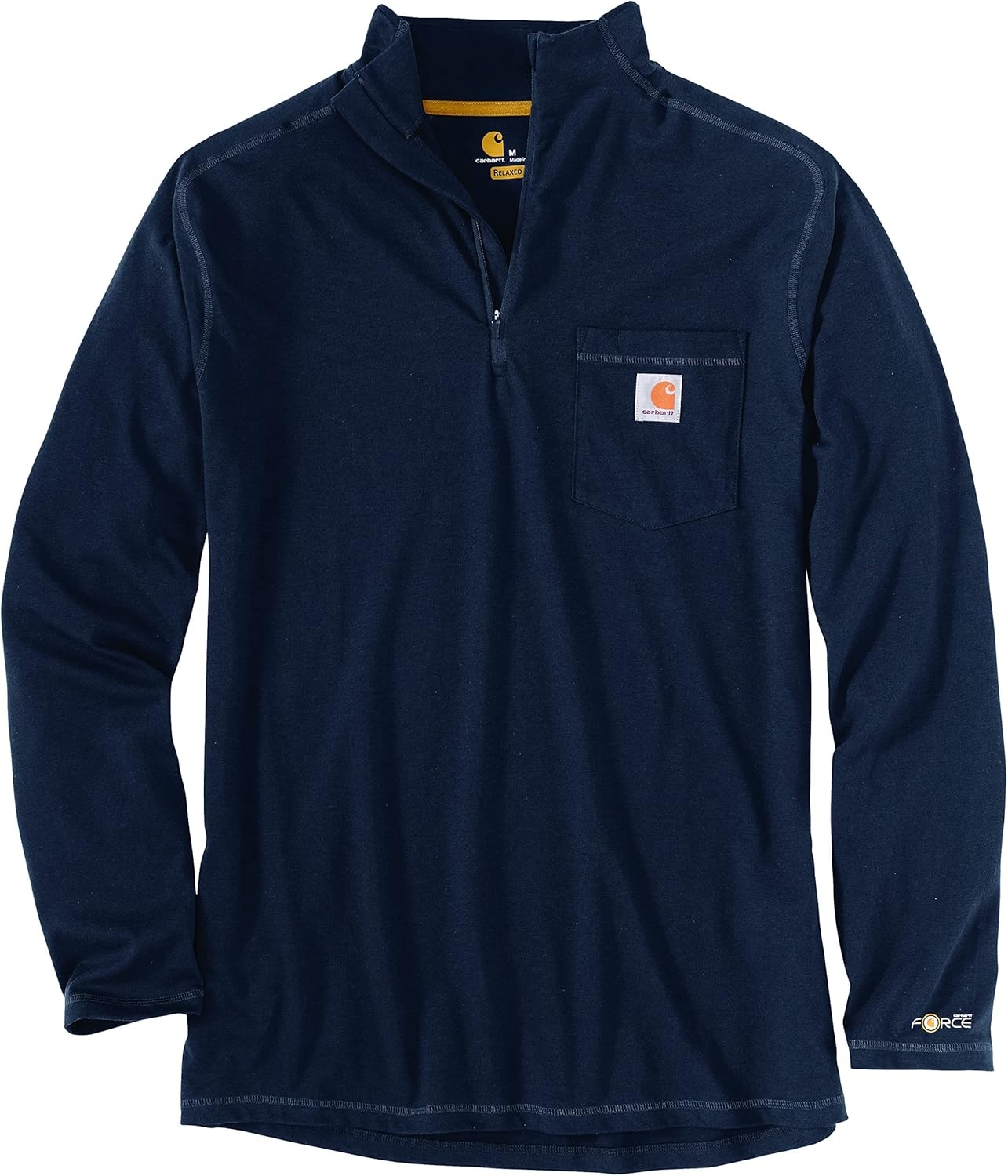 image:imageCarhartt Mens 104255 Force Relaxed Fit Quarter Zip Pocket TShirtNavy Closeout
