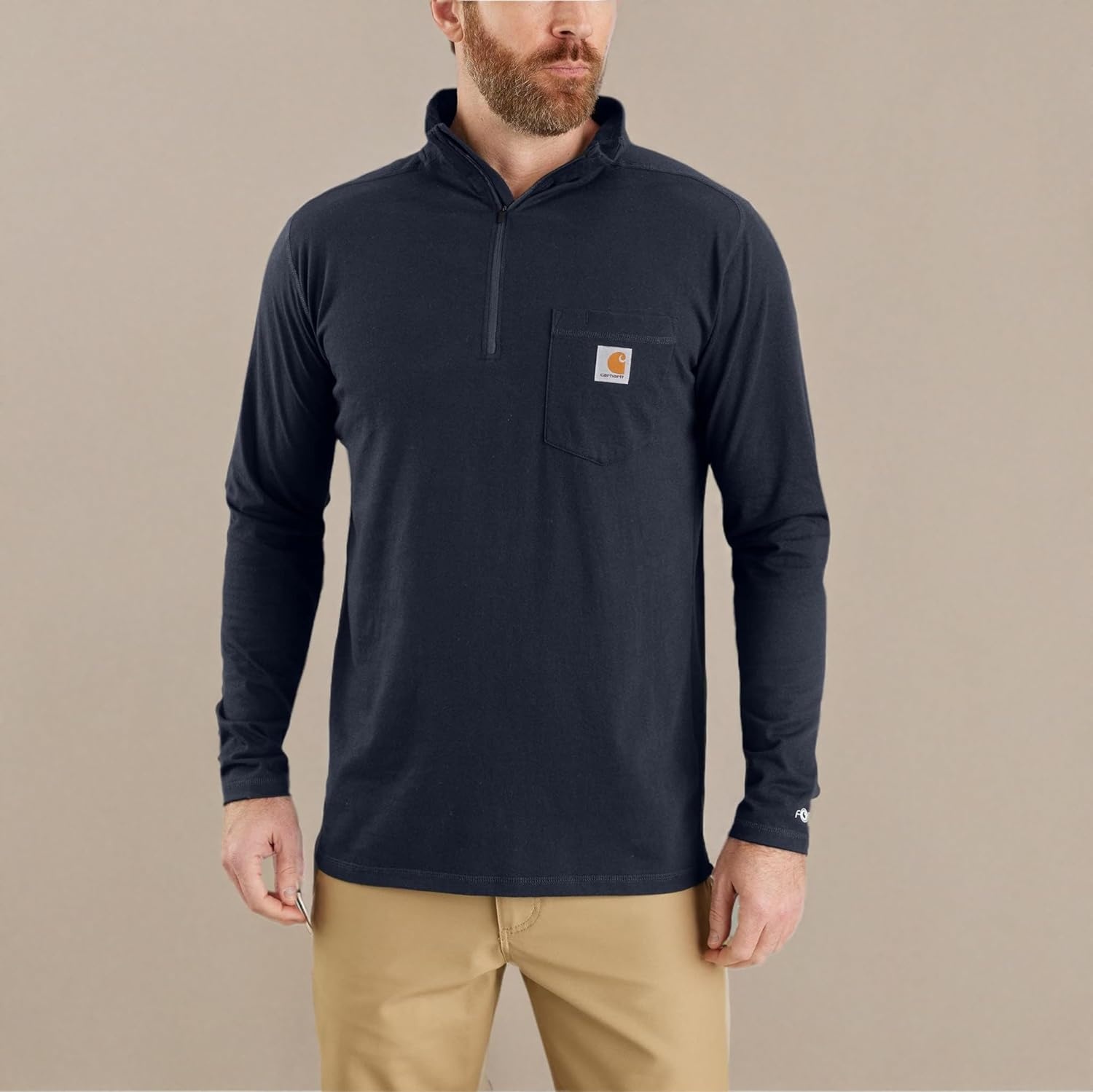 image:imageCarhartt Mens 104255 Force Relaxed Fit Quarter Zip Pocket TShirtNavy Closeout
