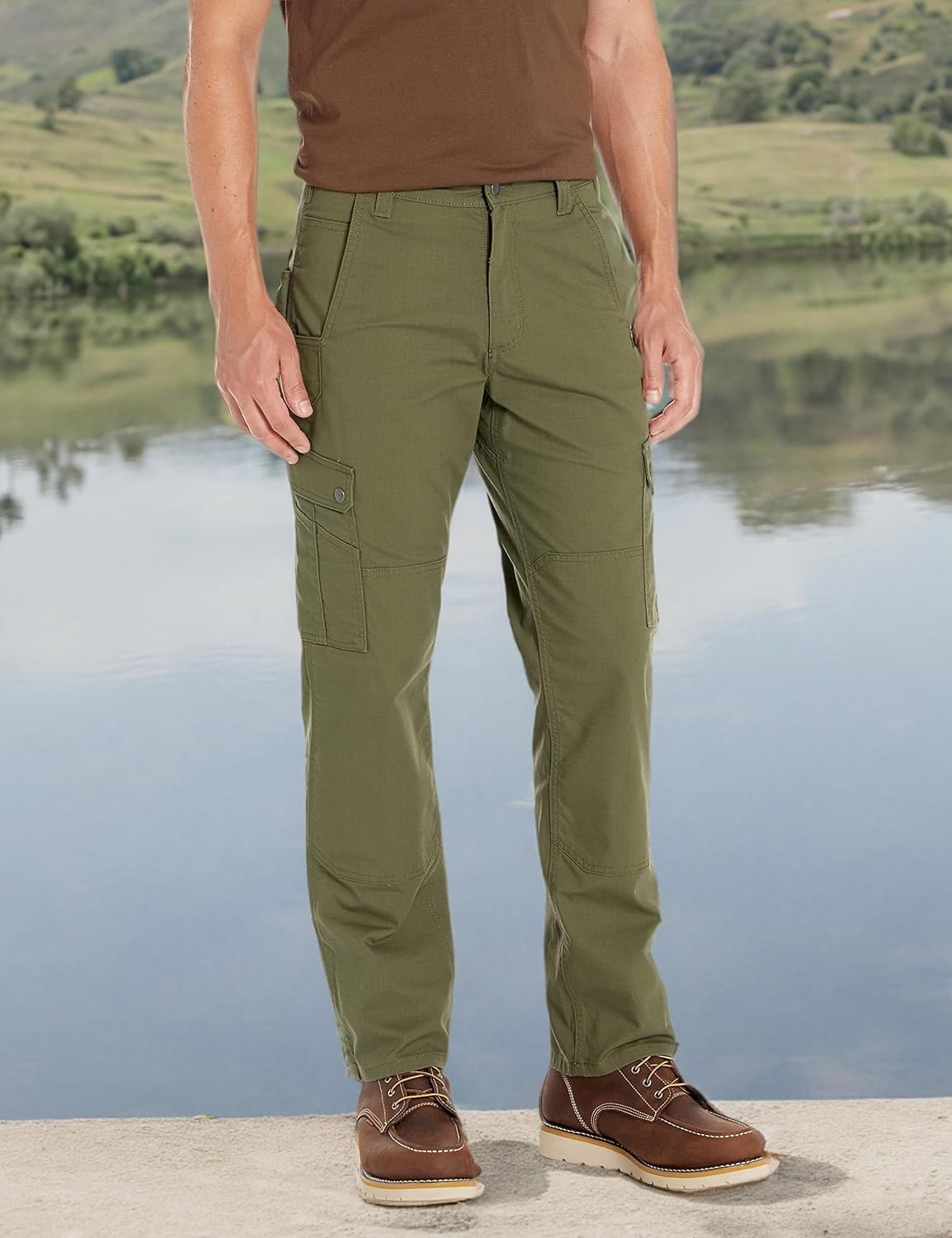 image:imageCarhartt Mens 105461 Rugged Flex Relaxed Fit Ripstop Cargo Work PantBasil