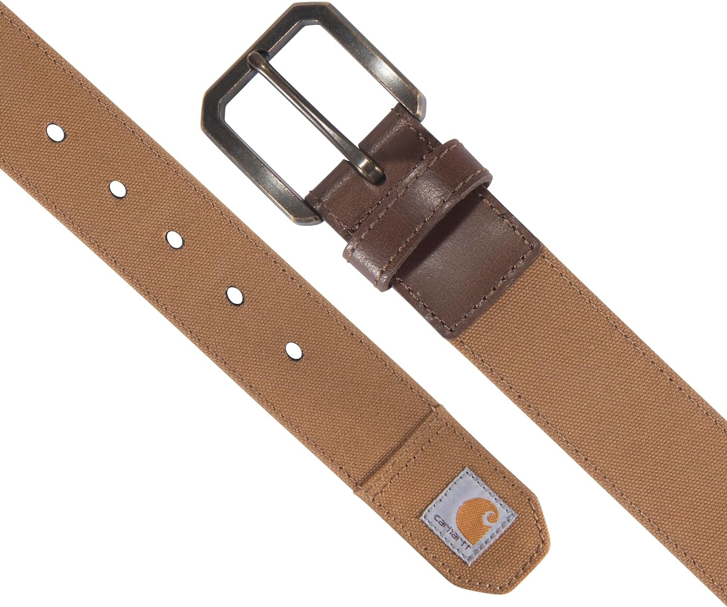 image:imageCarhartt Mens Casual Rugged Canvas Duck Belt WAntique Brass Buckle and Contrast Curdoroy BackingCarhartt Brown