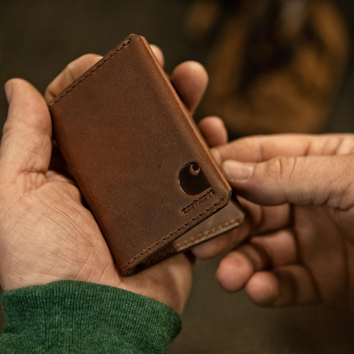 image:imageCarhartt Mens Craftsman Leather Wallets Available in Multiple Styles and Colors Brown Front PocketBrown Front Pocket Bifold