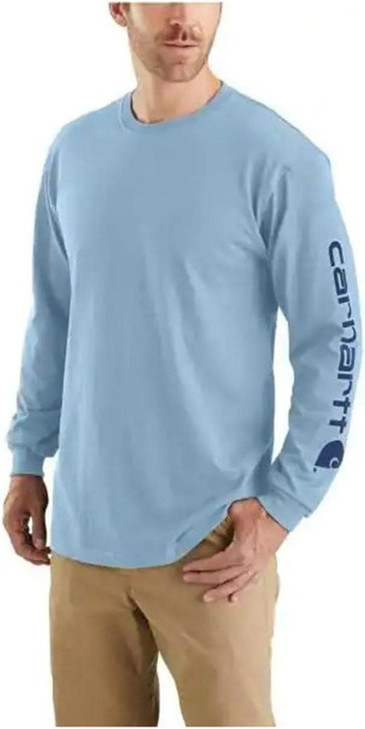 image:imageCarhartt Mens Dearborn Loose LongSleeve Logo TShirt CloseoutAlpine Blue Heather
