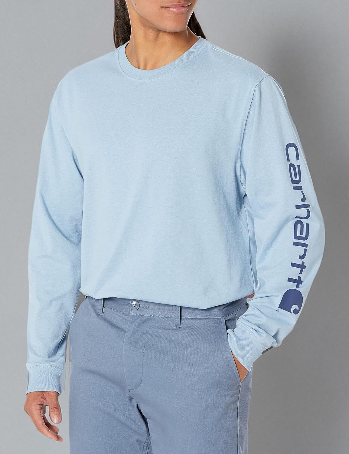 image:imageCarhartt Mens Dearborn Loose LongSleeve Logo TShirt CloseoutAlpine Blue Heather